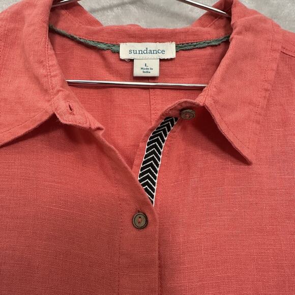 Sundance 100% Linen Shirt Button Up Collared Short Sleeve Coral Women’s Large - Picture 2 of 13